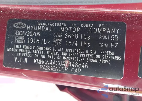 2010 Hyundai Accent Gls z USA, uszkodzony, nr VIN KMHCN4AC8AU448846